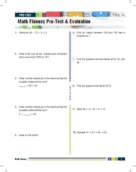 Preview of Pre Test Math Fluency
