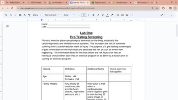 Preview of Pre-Test Screening Lab- Google Docs