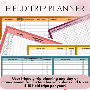 Preview of Pre-Trip and Day-Of Field Trip Info Tracker and Planner Google Sheet