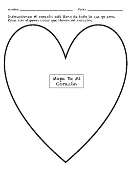 Preview of Pre Write Activity: Heart Map (Spanish)