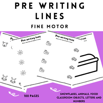 Preview of Pre Writing Lines Fine Motor Workbook with 100 pages black and white images