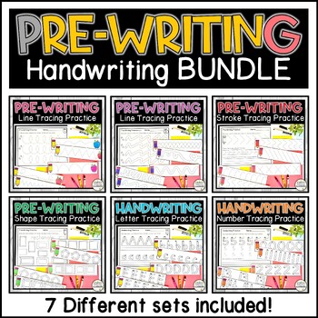 Preview of Pre-Writing and Handwriting Practice Cards and Worksheets Bundle