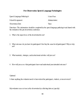 Preview of Pre and post Observation Forms for Speech Language Pathologists