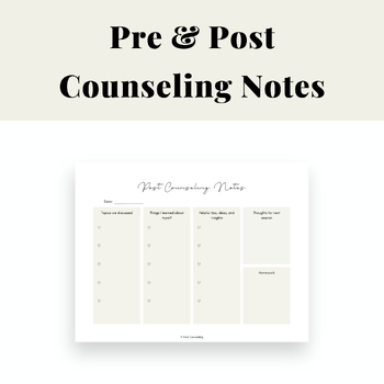 Pre and post counseling notes, therapy progress journal for clients