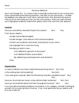 Preview of Pre-essay Reflection and Self/Peer-editing Checklist