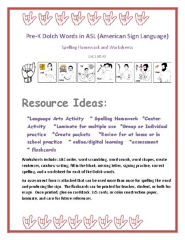 Preview of Pre-k Dolch ASL (American Sign Language) Spelling Activities 1