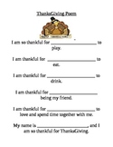 Pre-k Fill in the Blanks Thanksgiving Poem