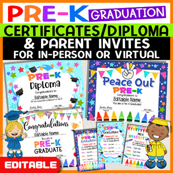 Preview of Pre-k Graduation Certificates, Diploma & Pre K Graduation Invitation - EDITABLE