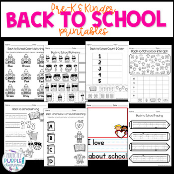 Pre-k & Kinder Back to School Printables by Perfectly Purple Classroom