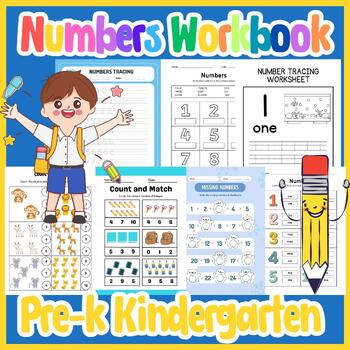 Preview of Pre-k Kindergarten Numbers Workbook | Number Recognition Worksheets| NO PREP
