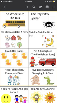 Preview of Pre-k and Toddler Song Cards