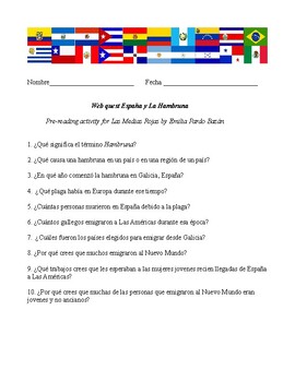 Preview of Pre-reading activity for "Las medias rojas" by Emilia Pardo Bazán