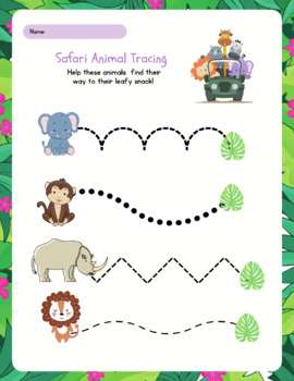 Preview of Pre-writing Practice Safari Animals Tracing Worksheet