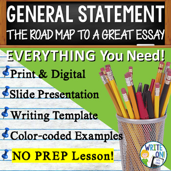 Preview of General Statement & Detail Statements Lesson - Intro to Essay Writing Activity