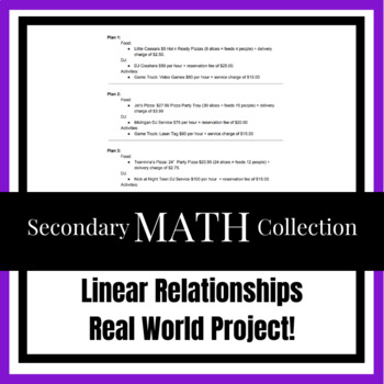 Preview of PreAlgebra- Linear Relationships Real World Project