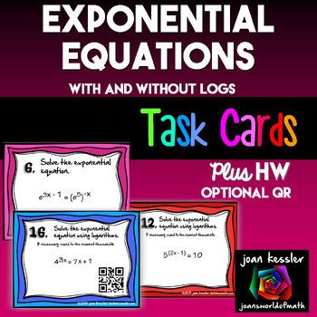 Preview of Solving Exponential Equations Task Cards  QR