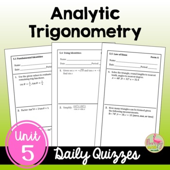 Preview of Analytic Trigonometry Daily Quizzes (Unit 5)