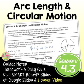Preview of Arc Length and Circular Motion with Lesson Video (Unit 4)