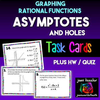 Preview of Rational Functions Graphing Asymptotes and Holes Task Cards Plus HW