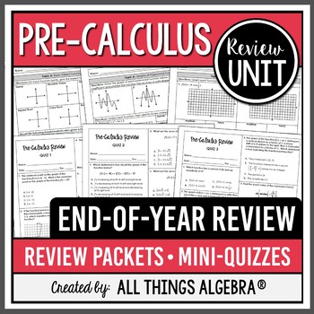 Preview of PreCalculus EOC Review Packets + Editable Quizzes