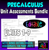 PreCalculus Editable Unit Assessment Bundle