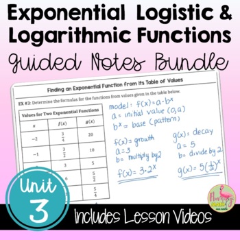 Preview of Exponential and Logarithmic Functions Guided Notes with Lesson Videos (Unit 3)