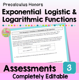 Exponential and Logarithmic Functions Assessments (PreCalc