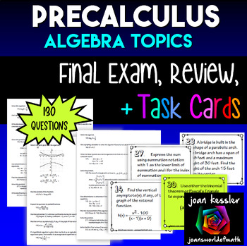 Preview of PreCalculus Final Exam or Review Editable plus Task Cards