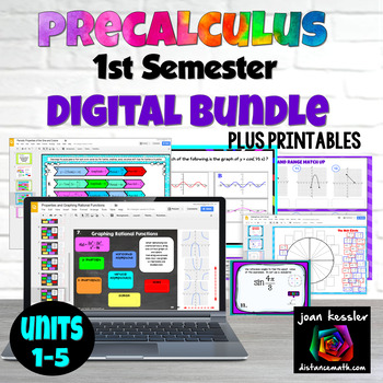 Preview of PreCalculus First Semester Digital Bundle plus Printables