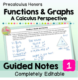 Functions and Graphs Guided Notes (Unit 1 Precalculus)