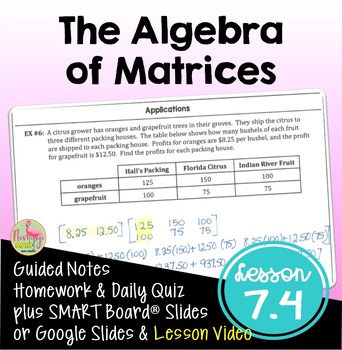 Preview of The Algebra of Matrices with Lesson Video (Unit 7)