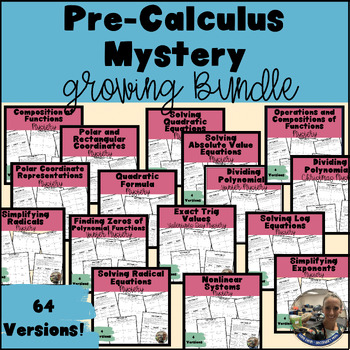 Preview of PreCalculus Mystery Activity GROWING Bundle
