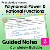 Polynomial Power Rational Functions Guided Notes with Less
