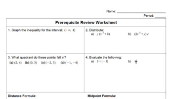 Preview of PreCalculus Pre-Requisite Worksheet