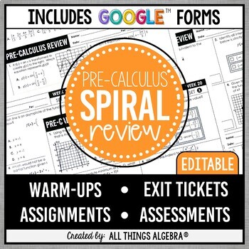 Preview of PreCalculus Spiral Review Assignments | Assessments | Google Forms