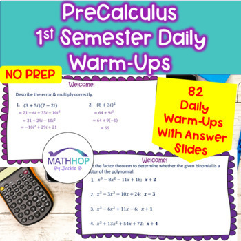 Preview of PreCalculus Semester 1 Warm Ups / Bell Work / Bell Ringers