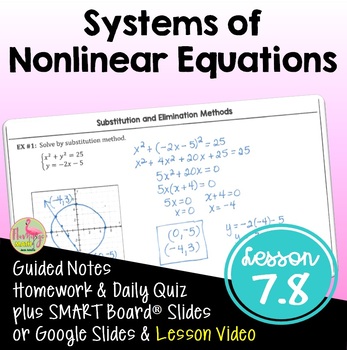 Preview of Systems of Nonlinear Equations with Lesson Video (Unit 7)