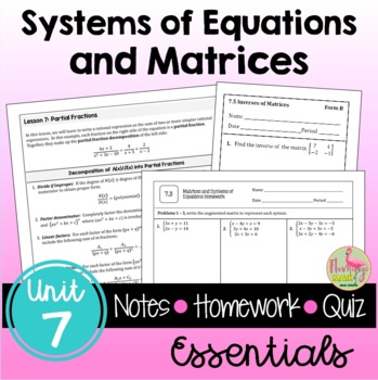 Preview of Systems and Matrices Essentials with Lesson Videos (Unit 7)