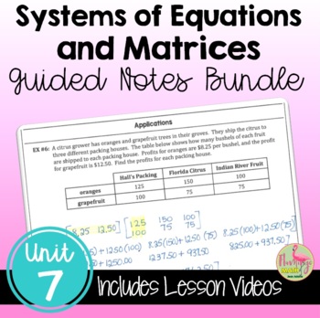 Preview of Systems and Matrices Guided Notes with Lesson Videos (Unit 7)