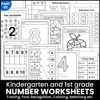Preview of PreK-1st Grade 1-20 Number Worksheets Bundle (Color, Count, Math, Fine Motor)