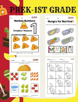 Preview of PreK-1st Grade Spanish Numbers and Nachos Build your Taco Cinco de Mayo