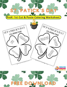 Preview of PreK-1st Grade St. Patrick's Day English Spanish Color Design Four Leaf Clover