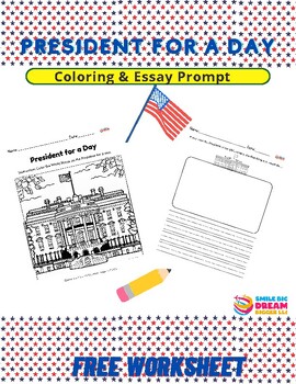 Preview of PreK-2nd Grade President's Day White House Essay Writing and Coloring Worksheet