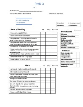 Preview of PreK 3 Progress Report and Parent Conference Assessment Data Form
