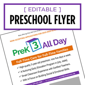 Preview of PreK 3 School Flyer - Editable Preschool Advertisement