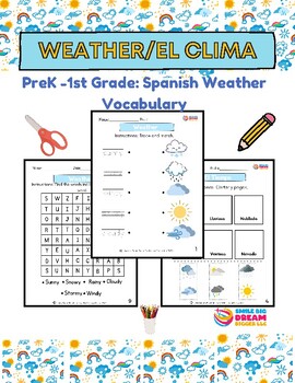 Preview of PreK-1st Grade Spring English/Spanish Weather Unit|Tracing|Reading Skills