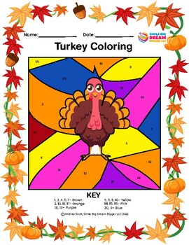 Preview of PreK Color a Magic Turkey Art & Craft Design: Thanksgiving Color & Numbers