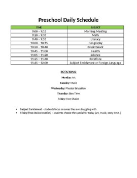 PreK Daily Schedule (3-hour preschool schedule for homeschool) | TPT
