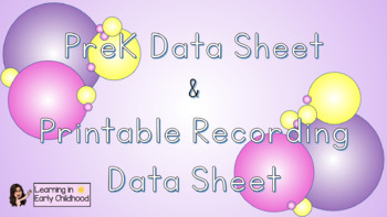 Preview of PreK EXCEL Data Sheets for Data Tracking and PRINTABLE Data Recording Sheet