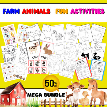 Preview of PreK Farm animals activities BUNDLE: Worbooks, Worksheets, Flashcards...